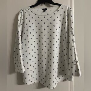 Ann Taylor Ivory Top with Black Floral Design